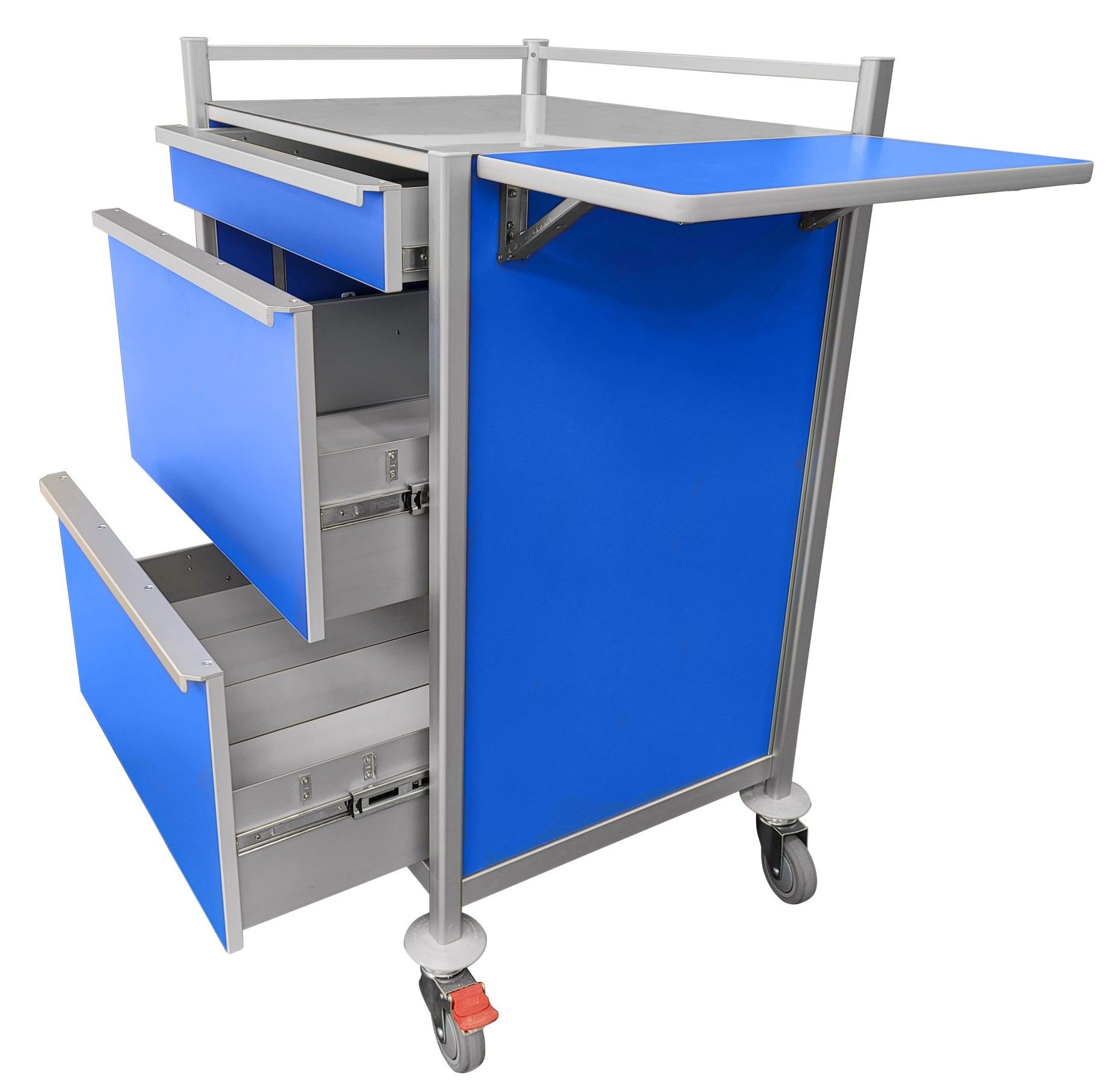 Multi Purpose Medical Trolley drawers open on angle MP-7058-1S-2L-RF